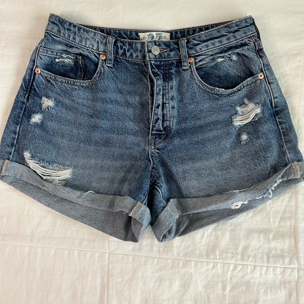 Free People We The Free Curvy High Waist Button Fly Cut Distressed Shorts 27
